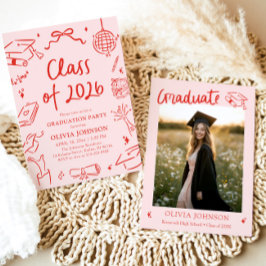 Modern Hand Drawn Class of 2026 Graduation Party Kaart
