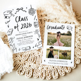 Modern Hand Drawn Class of 2026 Graduation Party Kaart