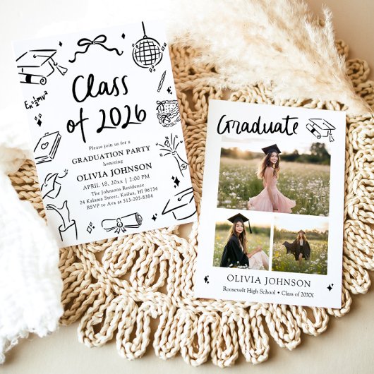 Modern Hand Drawn Class of 2026 Graduation Party Kaart