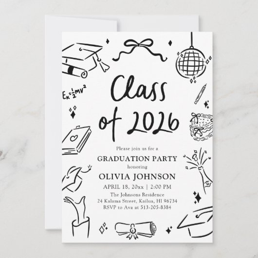 Modern Hand Drawn Class of 2026 Graduation Party Kaart (Voorkant)