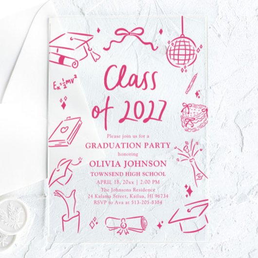Modern Hand Drawn Class of 2027 Graduation Party Acryl Uitnodigingen