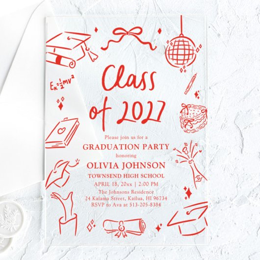 Modern Hand Drawn Class of 2027 Graduation Party Acryl Uitnodigingen