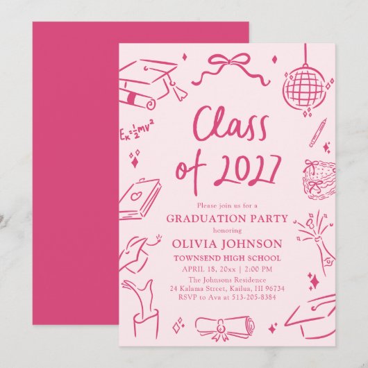 Modern Hand Drawn Class of 2027 Graduation Party Kaart (Voorkant / Achterkant)