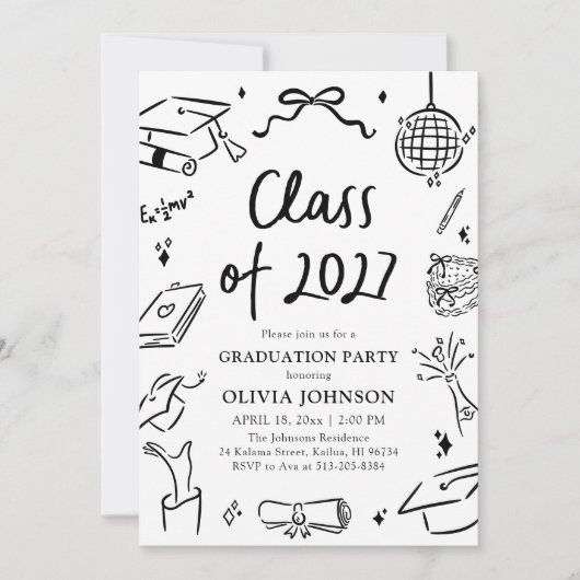 Modern Hand Drawn Class of 2027 Graduation Party Kaart (Voorkant)