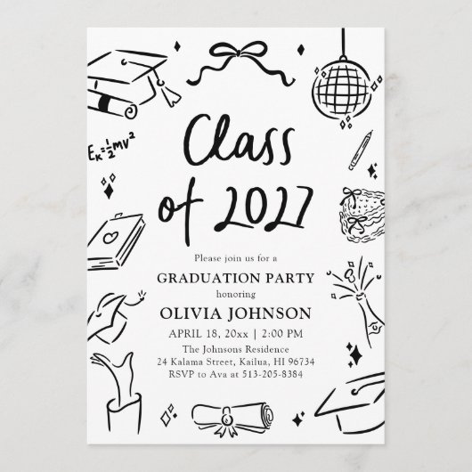 Modern Hand Drawn Class of 2027 Graduation Party Kaart (Voorkant)