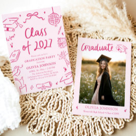 Modern Hand Drawn Class of 2027 Graduation Party Kaart