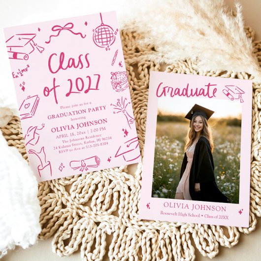 Modern Hand Drawn Class of 2027 Graduation Party Kaart