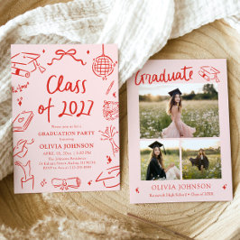 Modern Hand Drawn Class of 2027 Graduation Party Kaart