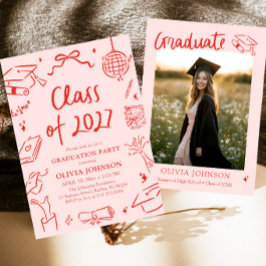 Modern Hand Drawn Class of 2027 Graduation Party Kaart