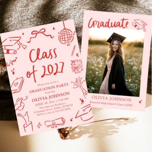 Modern Hand Drawn Class of 2027 Graduation Party Kaart