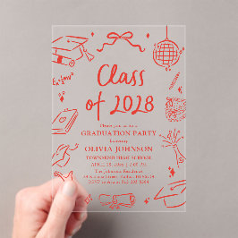 Modern Hand Drawn Class of 2028 Graduation Party Acryl Uitnodigingen