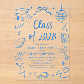 Modern Hand Drawn Class of 2028 Graduation Party Acryl Uitnodigingen (Voorkant)