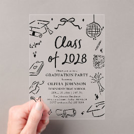 Modern Hand Drawn Class of 2028 Graduation Party Acryl Uitnodigingen