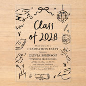 Modern Hand Drawn Class of 2028 Graduation Party Acryl Uitnodigingen (Voorkant)