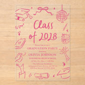 Modern Hand Drawn Class of 2028 Graduation Party Acryl Uitnodigingen (Voorkant)