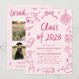 Modern Hand Drawn Class of 2028 Graduation Party Kaart