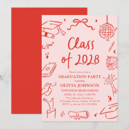 Modern Hand Drawn Class of 2028 Graduation Party Kaart