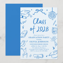 Modern Hand Drawn Class of 2028 Graduation Party Kaart