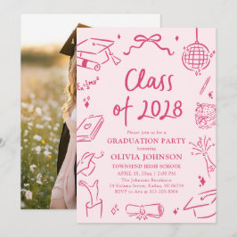 Modern Hand Drawn Class of 2028 Graduation Party Kaart