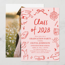 Modern Hand Drawn Class of 2028 Graduation Party Kaart