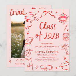 Modern Hand Drawn Class of 2028 Graduation Party Kaart