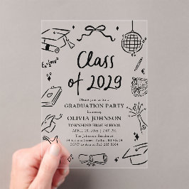Modern Hand Drawn Class of 2029 Graduation Party Acryl Uitnodigingen