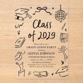 Modern Hand Drawn Class of 2029 Graduation Party Acryl Uitnodigingen (Voorkant)
