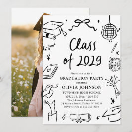 Modern Hand Drawn Class of 2029 Graduation Party Kaart