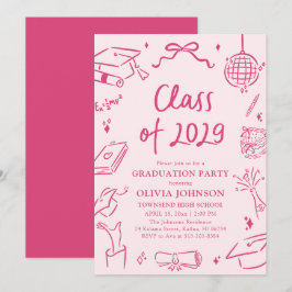 Modern Hand Drawn Class of 2029 Graduation Party Kaart
