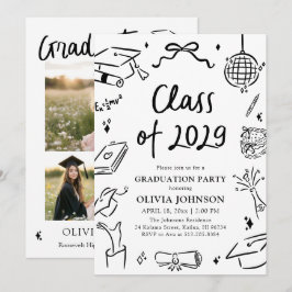 Modern Hand Drawn Class of 2029 Graduation Party Kaart