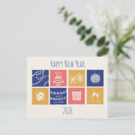 Modern Hand-Drawn Colorful New Year Elements 2026 Feestdagenkaart
