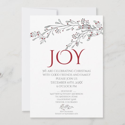 Modern Hand Drawn Doodle Mistletoe Kerstparty Kaart (Voorkant)