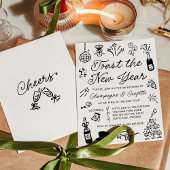 Modern Hand Drawn Doodle New Year’s Eve Party Kaart