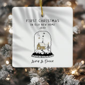 Modern Hand-Drawn First Christmas in New Home  Keramisch Ornament