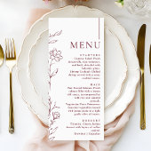 Modern Hand Drawn Floral Burgundy Wedding Dinner Menu