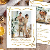 Modern Hand Drawn Gold Bow 2 Photo Merry Christmas Feestdagenkaart