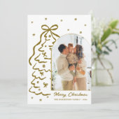 Modern Hand-Drawn Gold Christmas Tree Arch Photo Feestdagenkaart (Staand voorkant)