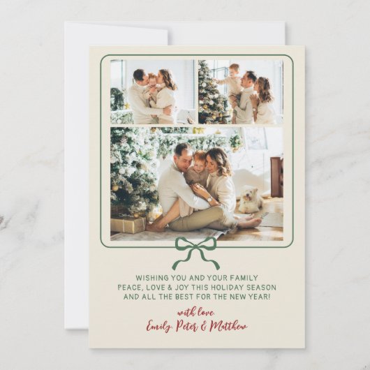 Modern Hand-Drawn Green Bows Photo Christmas Happy Feestdagenkaart (Achterkant)