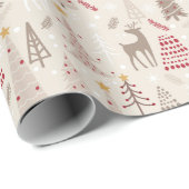 Modern Hand Drawn kerstbomen en Deer Cadeaupapier (Rol Hoek)