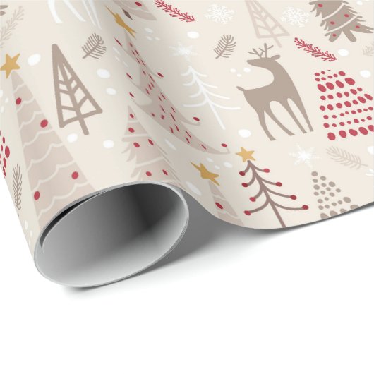 Modern Hand Drawn kerstbomen en Deer Cadeaupapier (Rol Hoek)