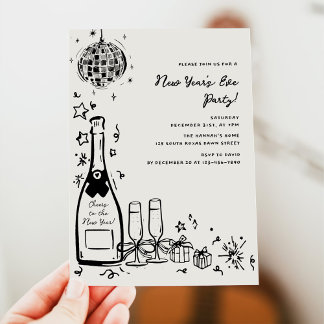 Modern Hand Drawn New Year's Eve Party Kaart