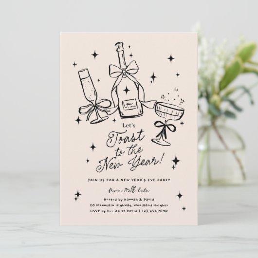 Modern Hand Drawn New Year's Eve Party Kaart (Staand voorkant)