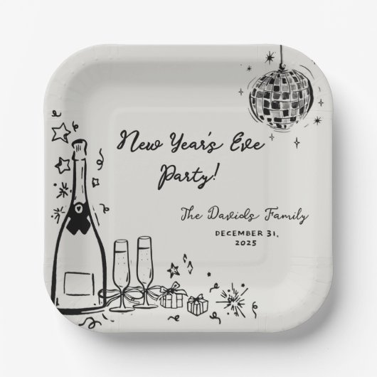 Modern Hand Drawn New Year's Eve Party Papieren Bordje (Voorkant)