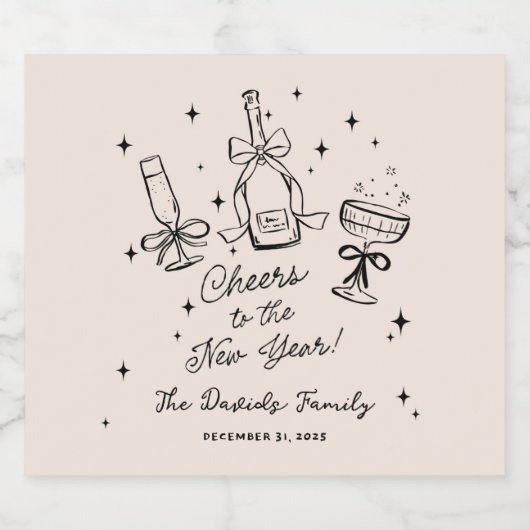 Modern Hand Drawn New Year's Eve Party Sparkling Wijnetiket (Enkel label)