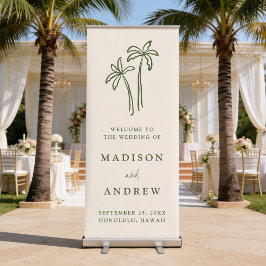 Modern Hand-Drawn Palm Trees Cream Wedding Welcome Roll-up Banner