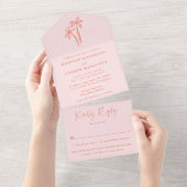 Modern Hand-Drawn Palm Trees Pink Wedding All In One Uitnodiging (Afscheurbaar)