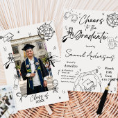 Modern Hand Drawn Photo Graduation Party Kaart