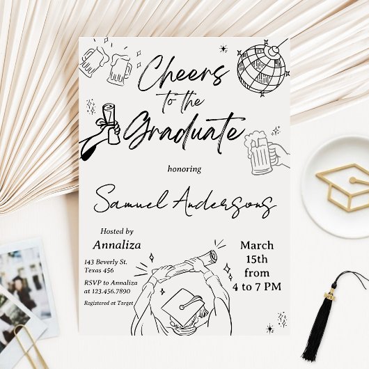 Modern Hand Drawn Photo Graduation Party Kaart