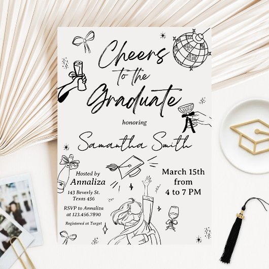 Modern Hand Drawn Photo Graduation Party Kaart