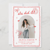 Modern Hand Drawn Photo Graduation Party Kaart (Voorkant)